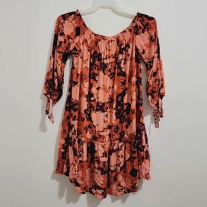 Floral Peach Pink Boho Tiered Women's Dress